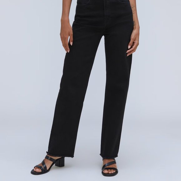 SHIPS FREE Everlane Way High Jeans in Coal Black Wash, Size 32 Long with raw hem - Picture 8 of 8